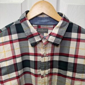 L.L. Bean Signature Stretch Woven Plaid Shirt, Men’s Large, Black/Red